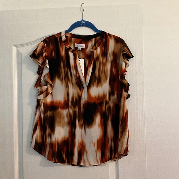 Calvin Klein flutter sleeve shirt, size medium. NWT - Picture 1 of 5